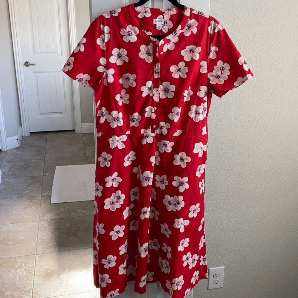 J. Crew Factory • red floral print dress, NWT, 14